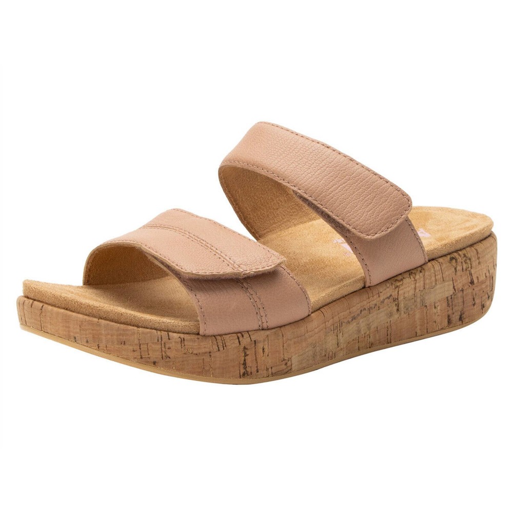 Alegria Womens Mena Leather Strap Slide Sandals -- Mauve Mist NEW